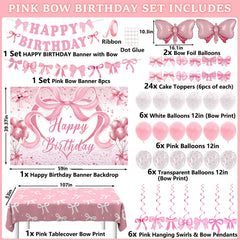 Zyikoch pink bow birthday banner flags add cohesive color accents.