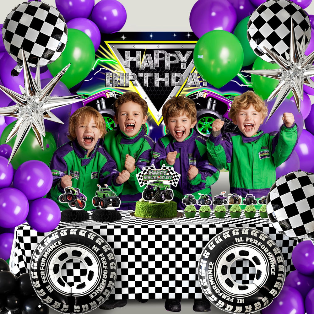 Zylarithon truck-themed backdrop sets the scene for a monster truck celebration.
