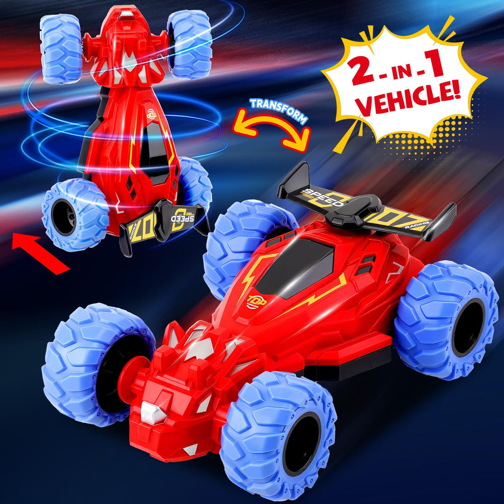 ZYSUN dinosaur toy spin stunt car demonstrates 360-degree tricks