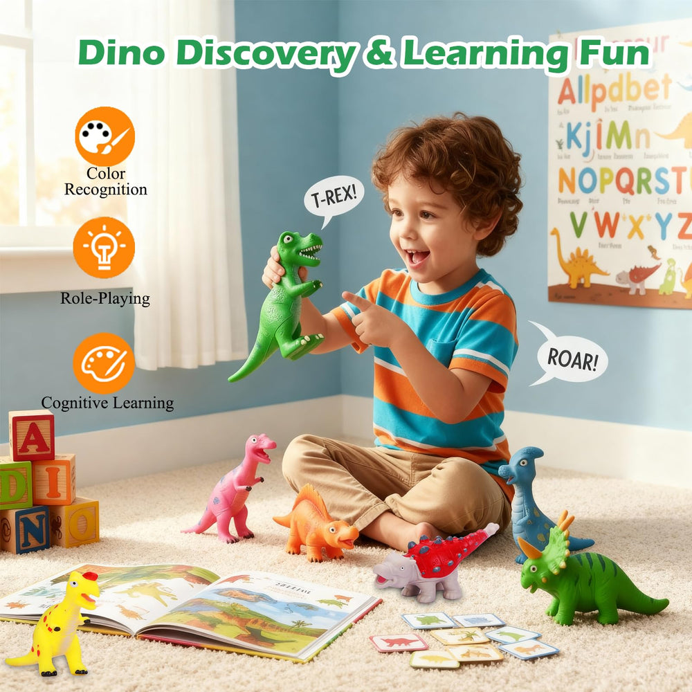 Educational play with dinosaurs teaches names, colors, habitats