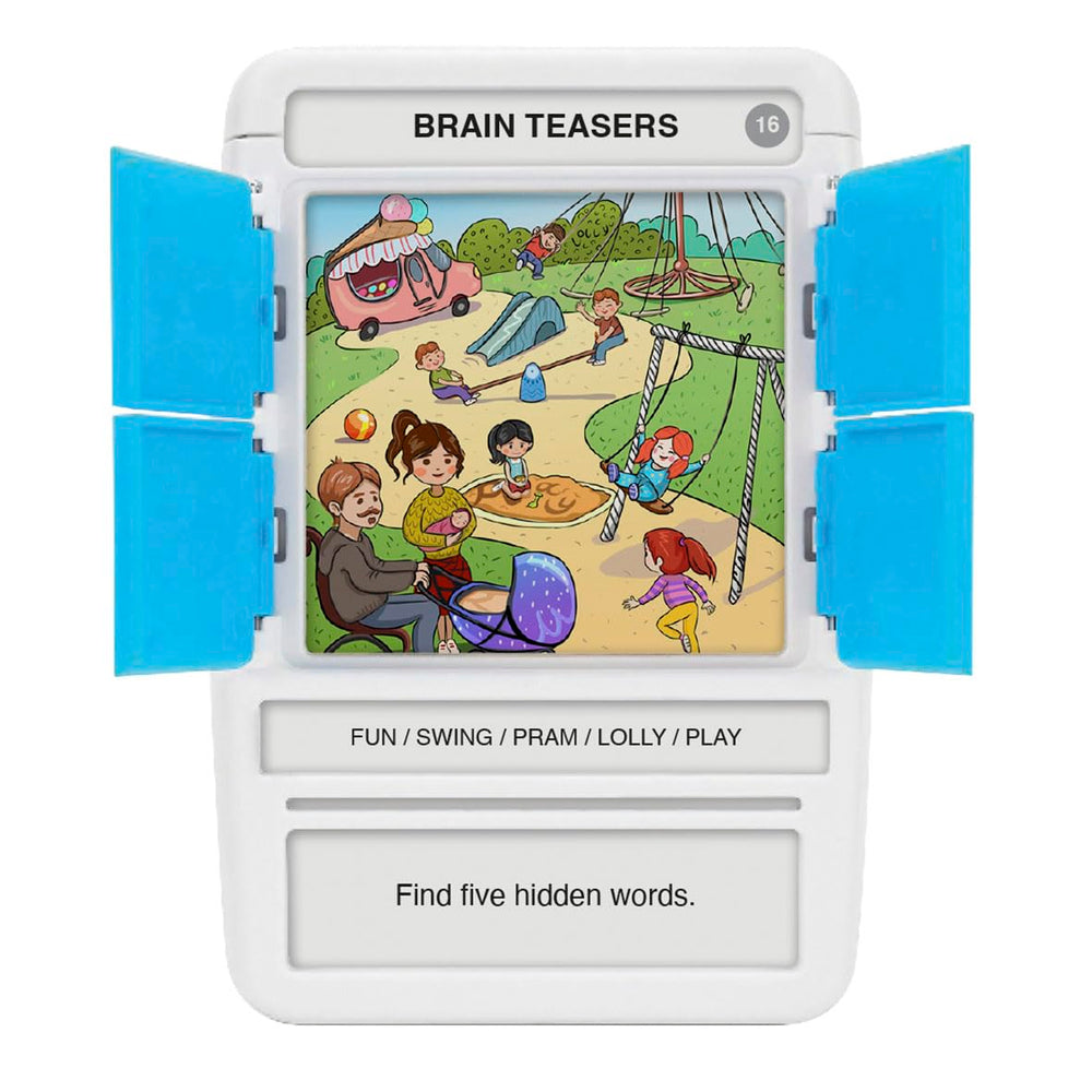 100 PICS Brain Teasers compact case and cards for plane travel