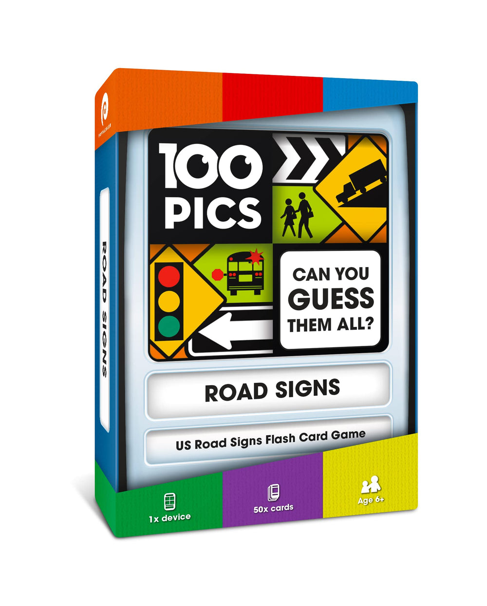 100 PICS US road signs travel game packaging shows compact, family-friendly learning on the go.