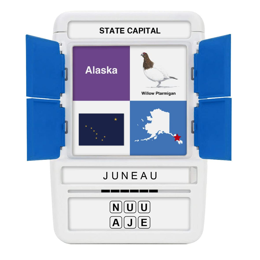 100 PICS US States & Capitals age 6 plus friendly learning tool.