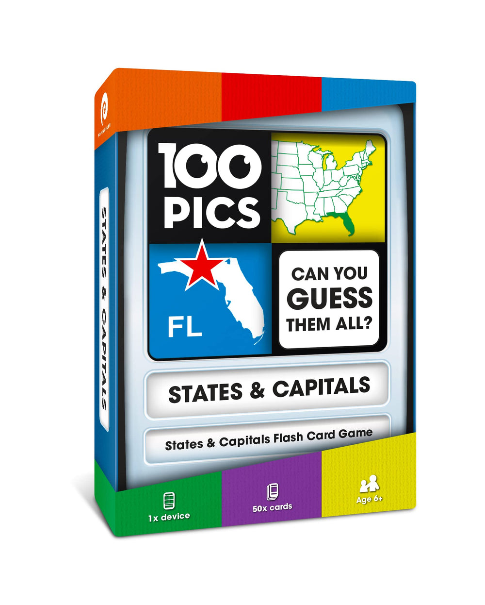 100 PICS US States & Capitals card back for quick learning sessions.