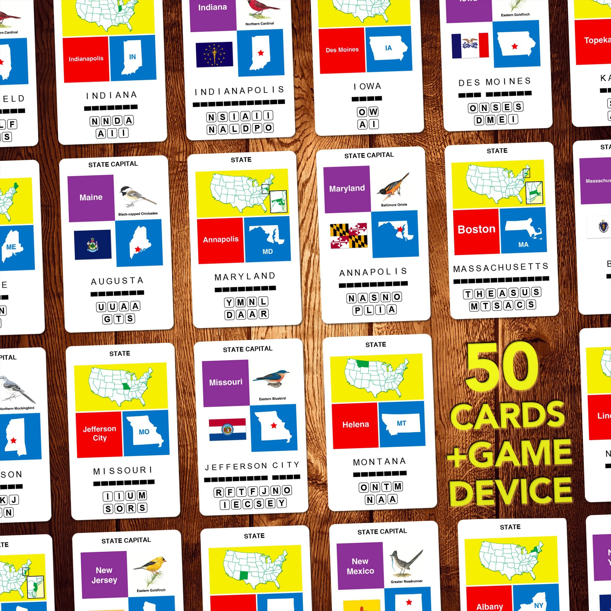 100 PICS US States & Capitals door reveal card shows answer after guessing.