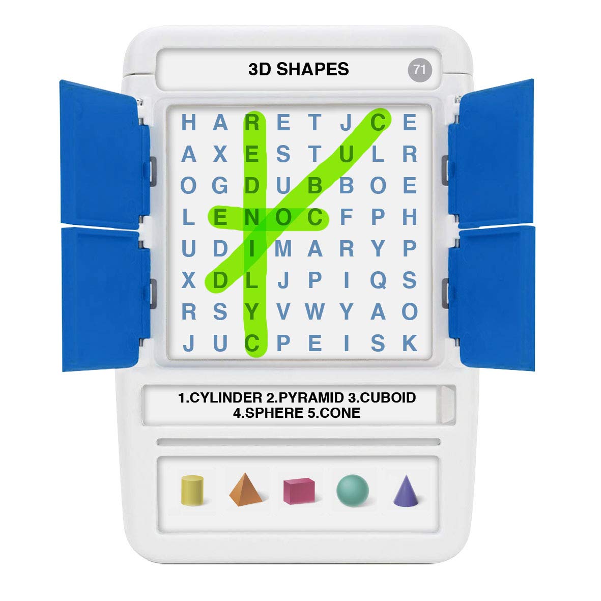 Compact travel toy design of 100 PICS Word Search Travel Game fits in a bag.