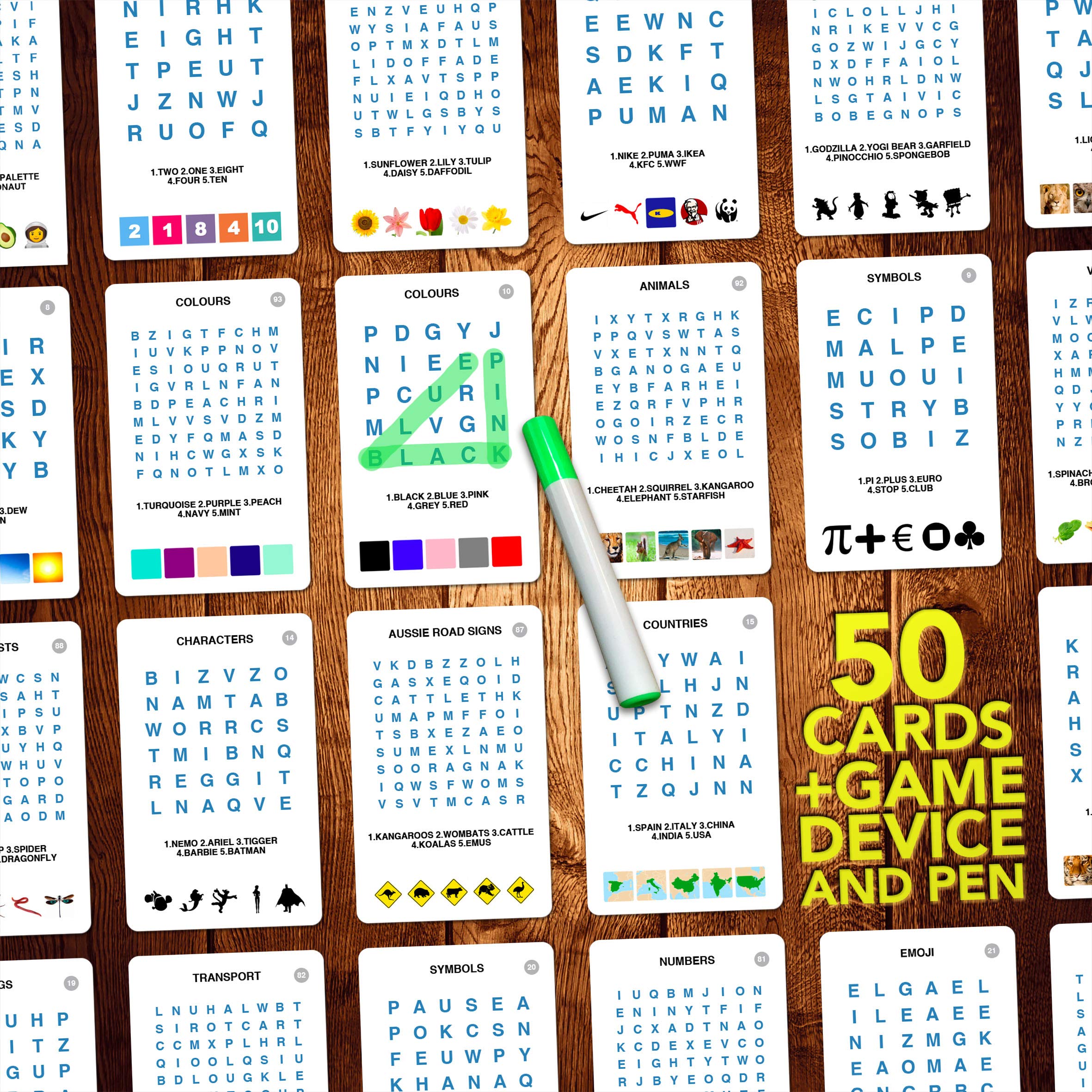 Pen included with 100 PICS Word Search Travel Game for marking found words.