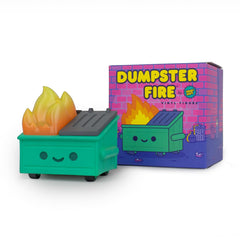 100% Soft Dumpster Fire vinyl figure pose-detail highlighting playful design for shelves