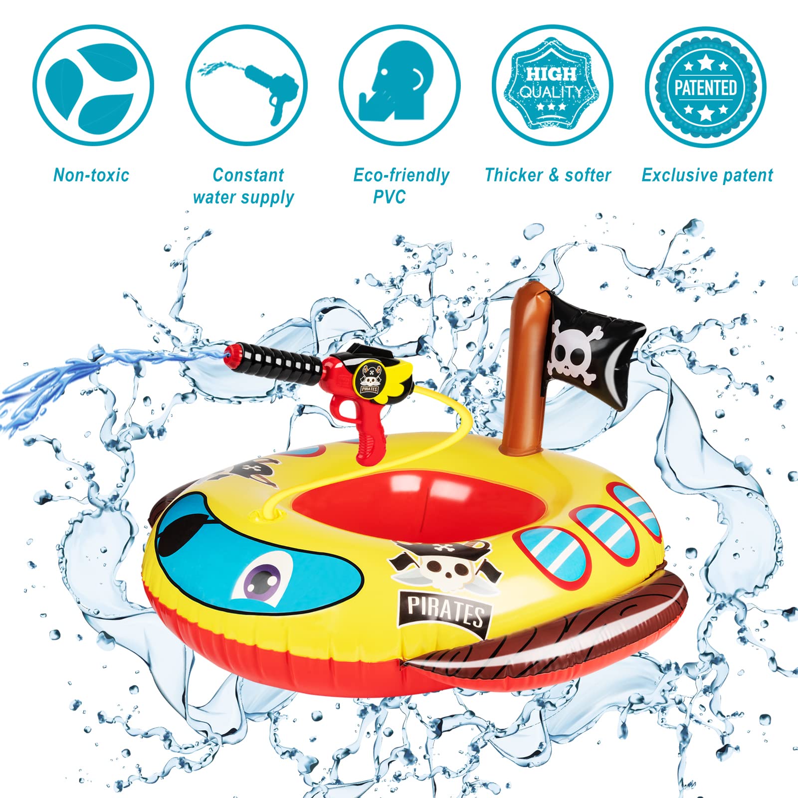 10Leccion Pirate Ship pool float with water gun for splashy adventures.