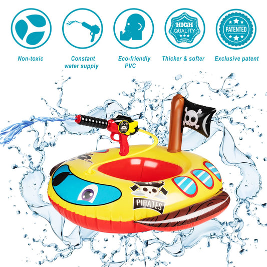 10Leccion Pirate Ship pool float with water gun for splashy adventures.