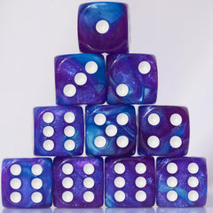 10pc D6 dice in purple and blue with swirled acrylic for smooth RPG rolls.