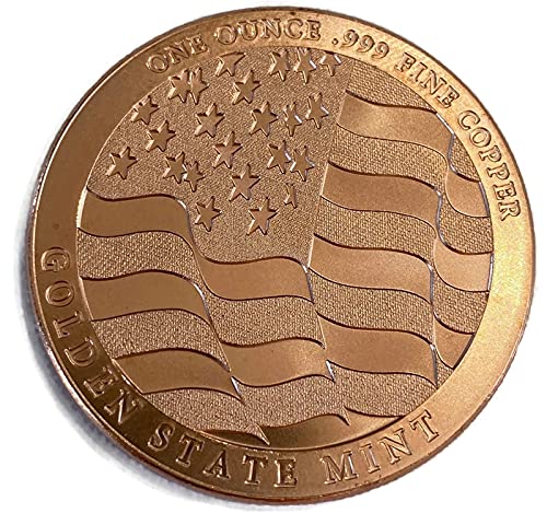 11FORCE American Eagle Copper Round back design with flag, ideal gift and display piece.