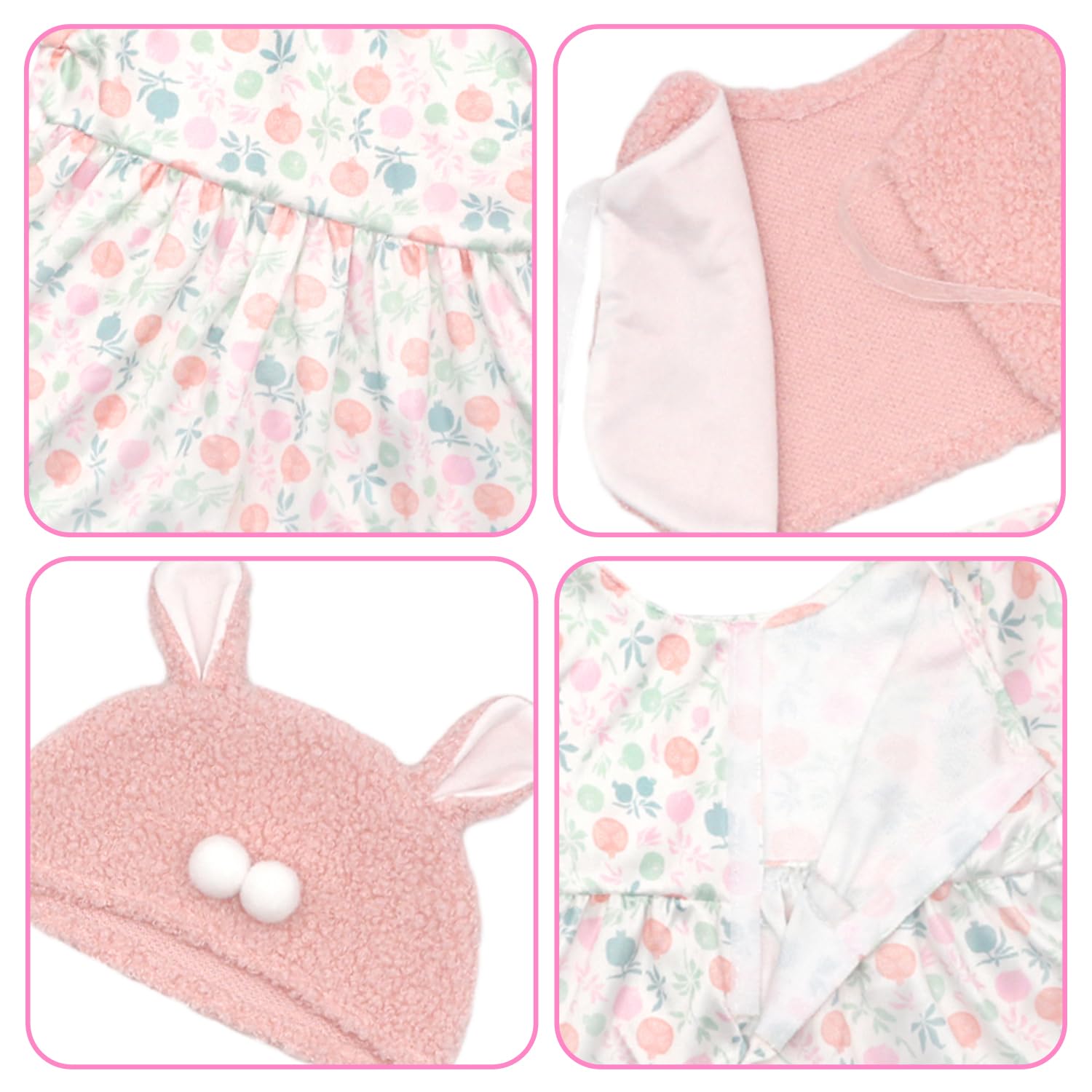 18INDC Reborn doll dress details stitched for durability and repeated wear