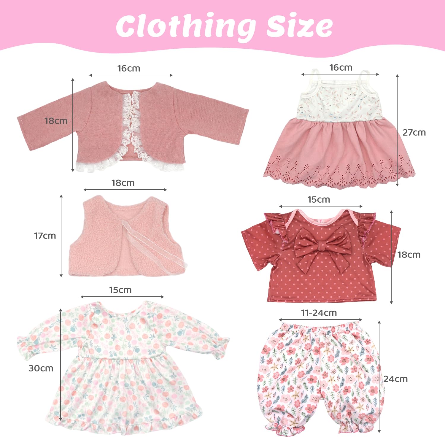 18INDC Reborn doll Velcro fasteners enable quick dressing