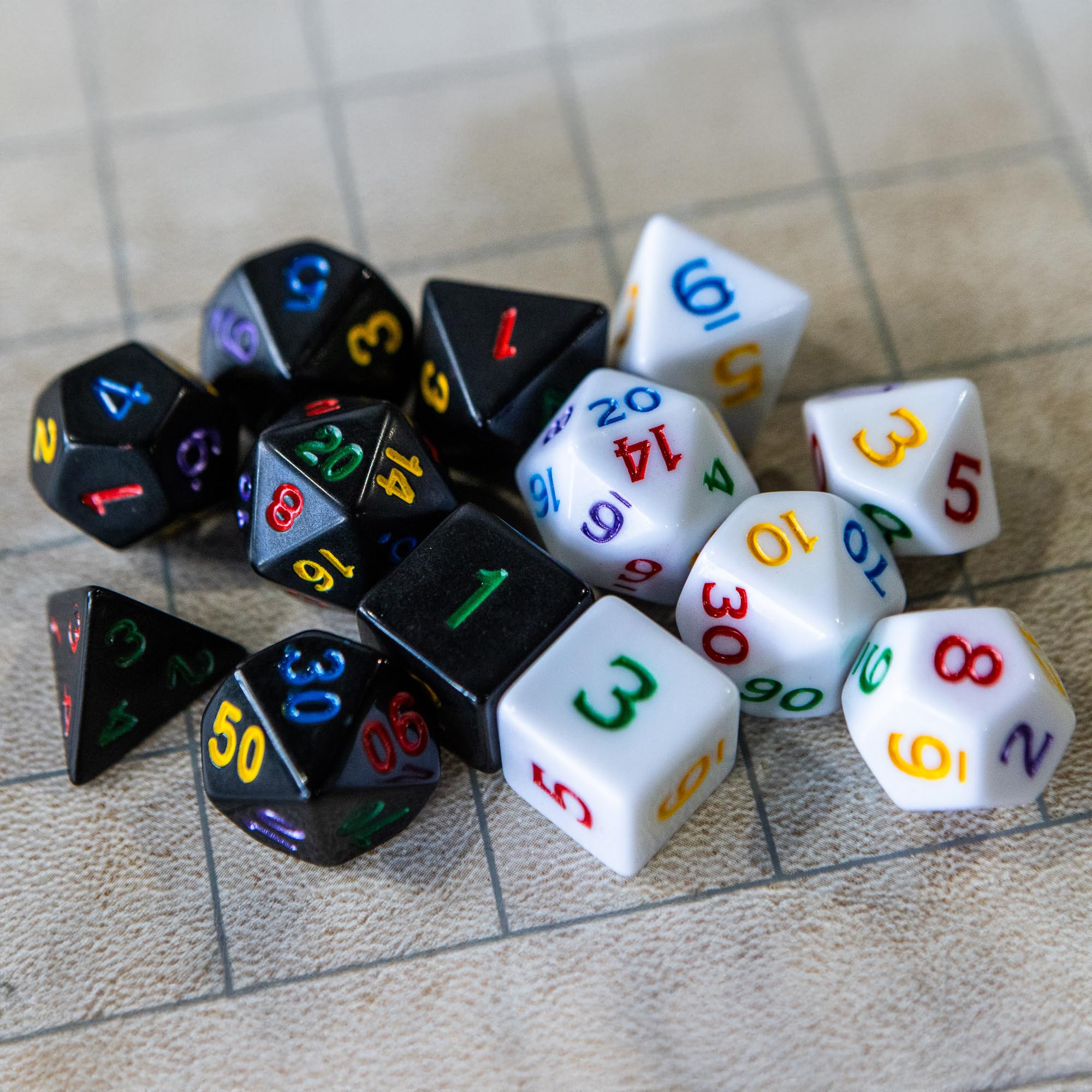 Compact Mystery Dice set by 1985 Games fits in a bag for travel gaming.