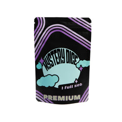 1985 Games Premium Mystery Dice in rainbow pattern, ideal for RPG sessions.