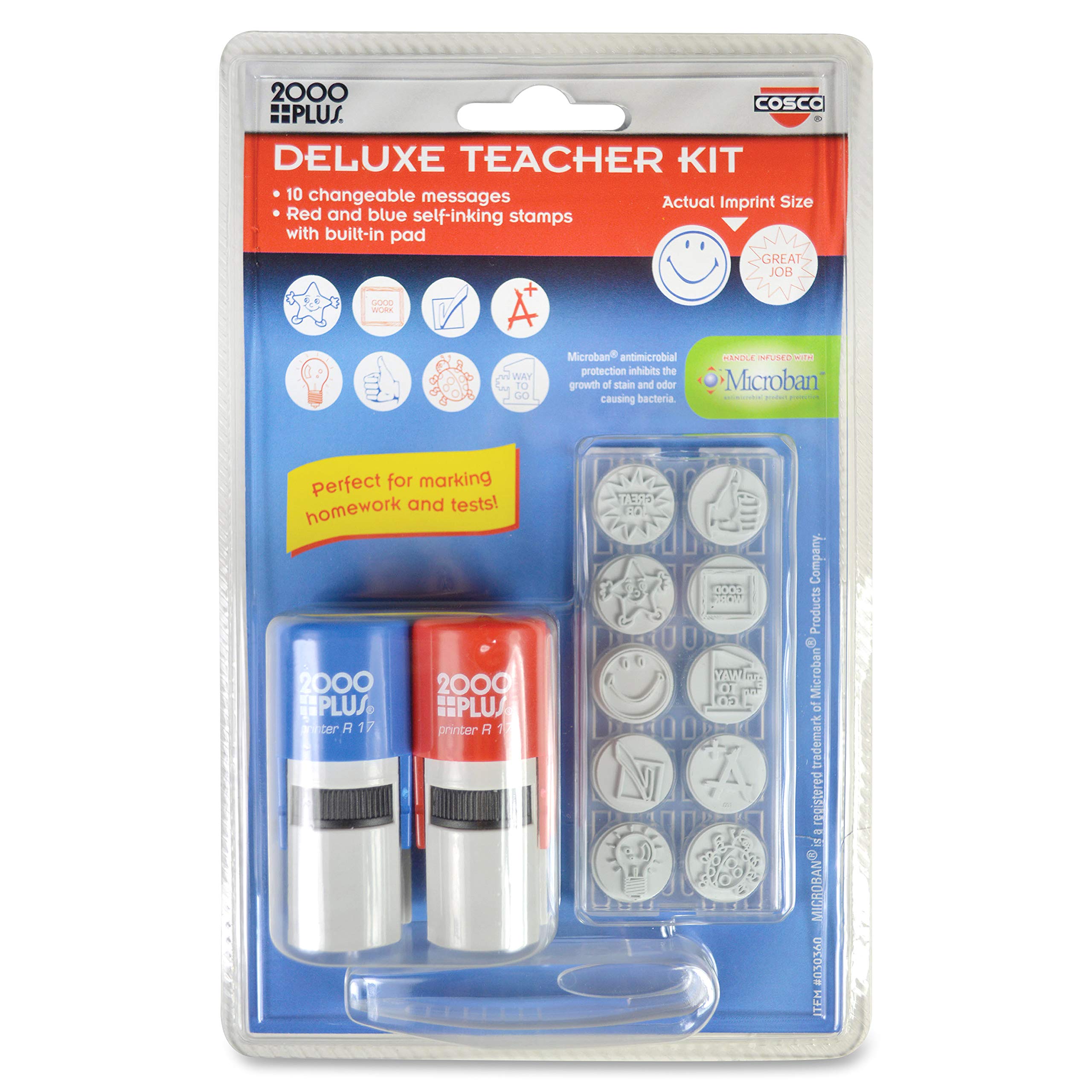2000 PLUS Cosco Teachers Stamp Kit packaging displaying the 10-message set for quick feedback