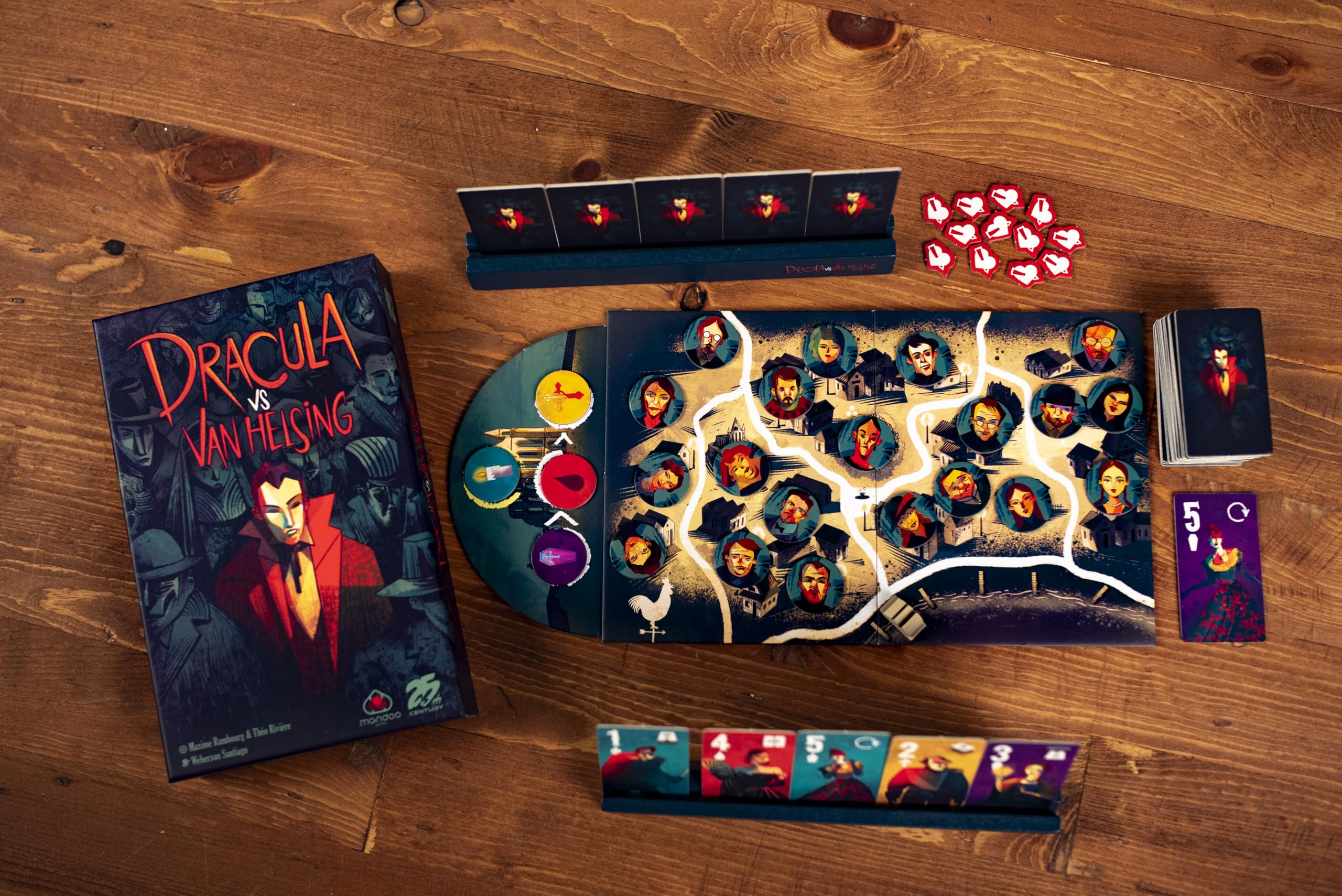 25th Century Games Dracula vs Van Helsing illustration of eight card types.