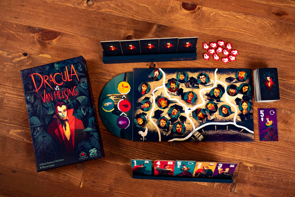 25th Century Games Dracula vs Van Helsing illustration of eight card types.