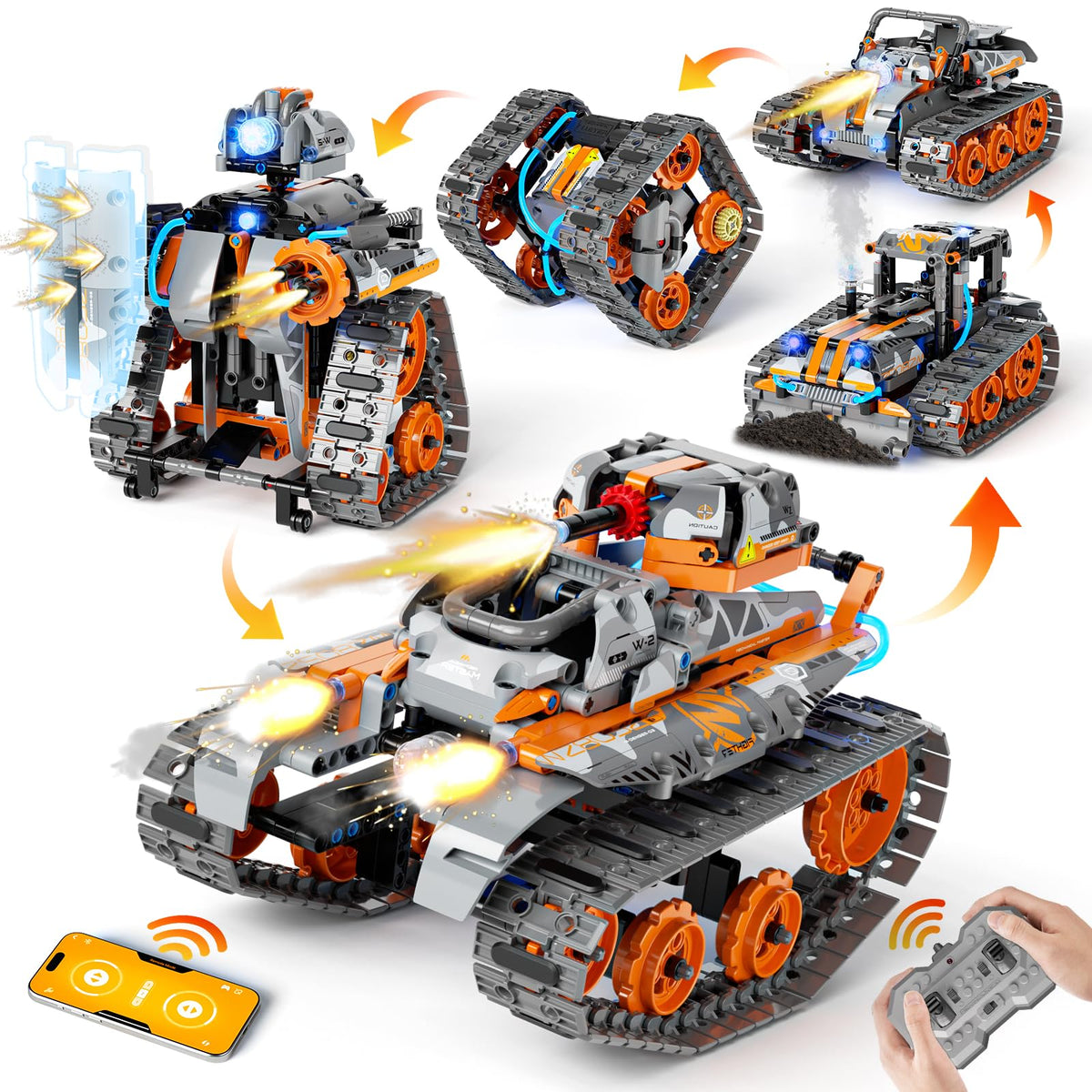28°C 5-in-1 tank model for kids with remote control and lights, creative play.