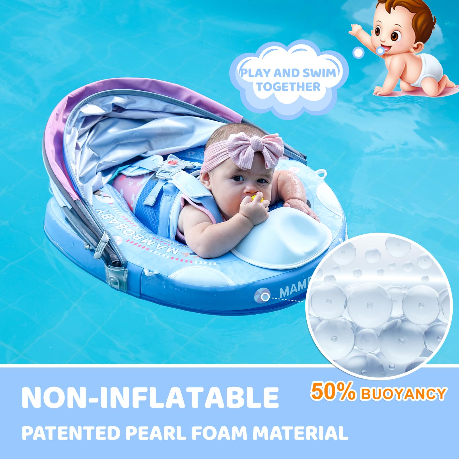 28°C Mambobaby backstroke mode supports infants aged 3–12 months.