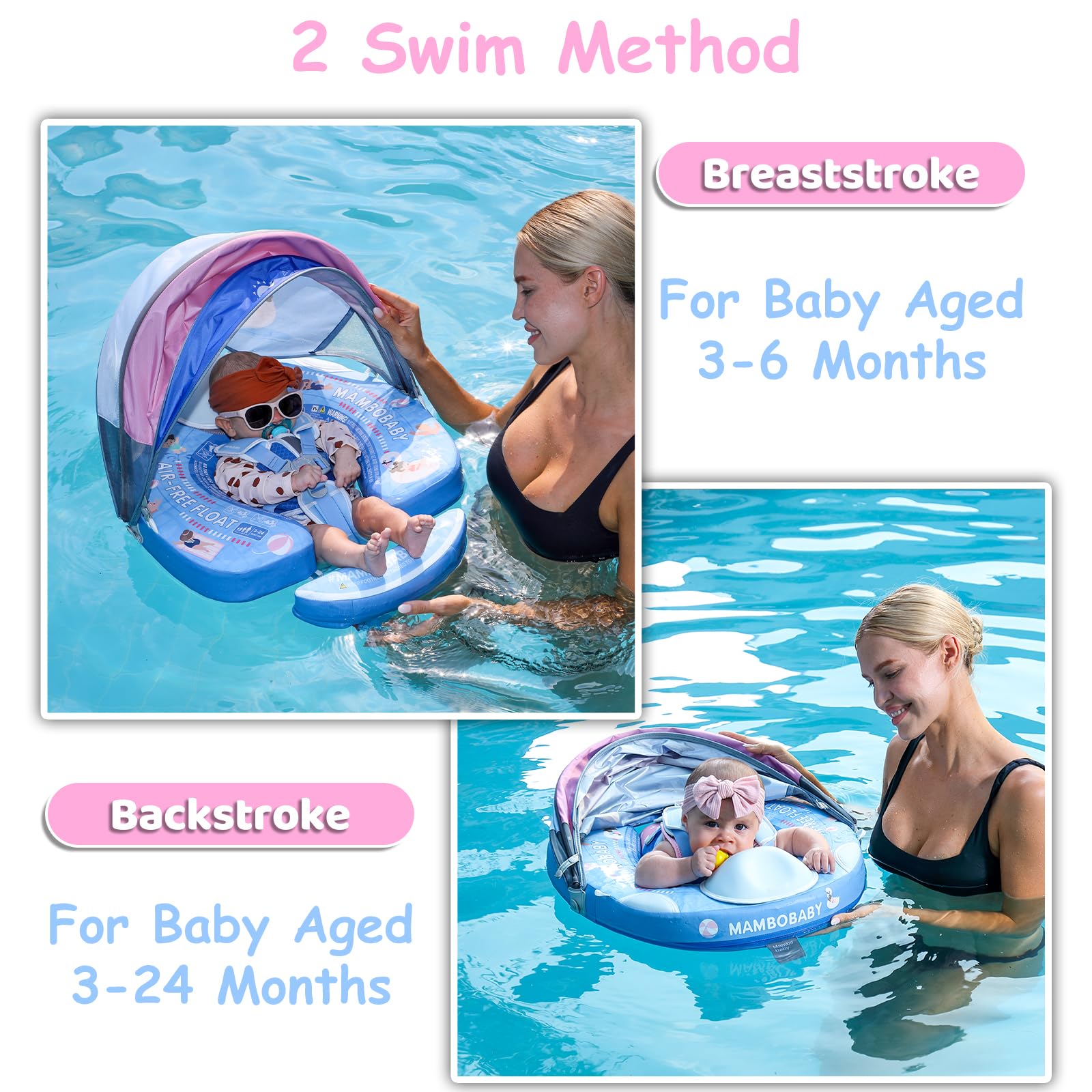 28°C Mambobaby breaststroke mode supports children aged 3–24 months.