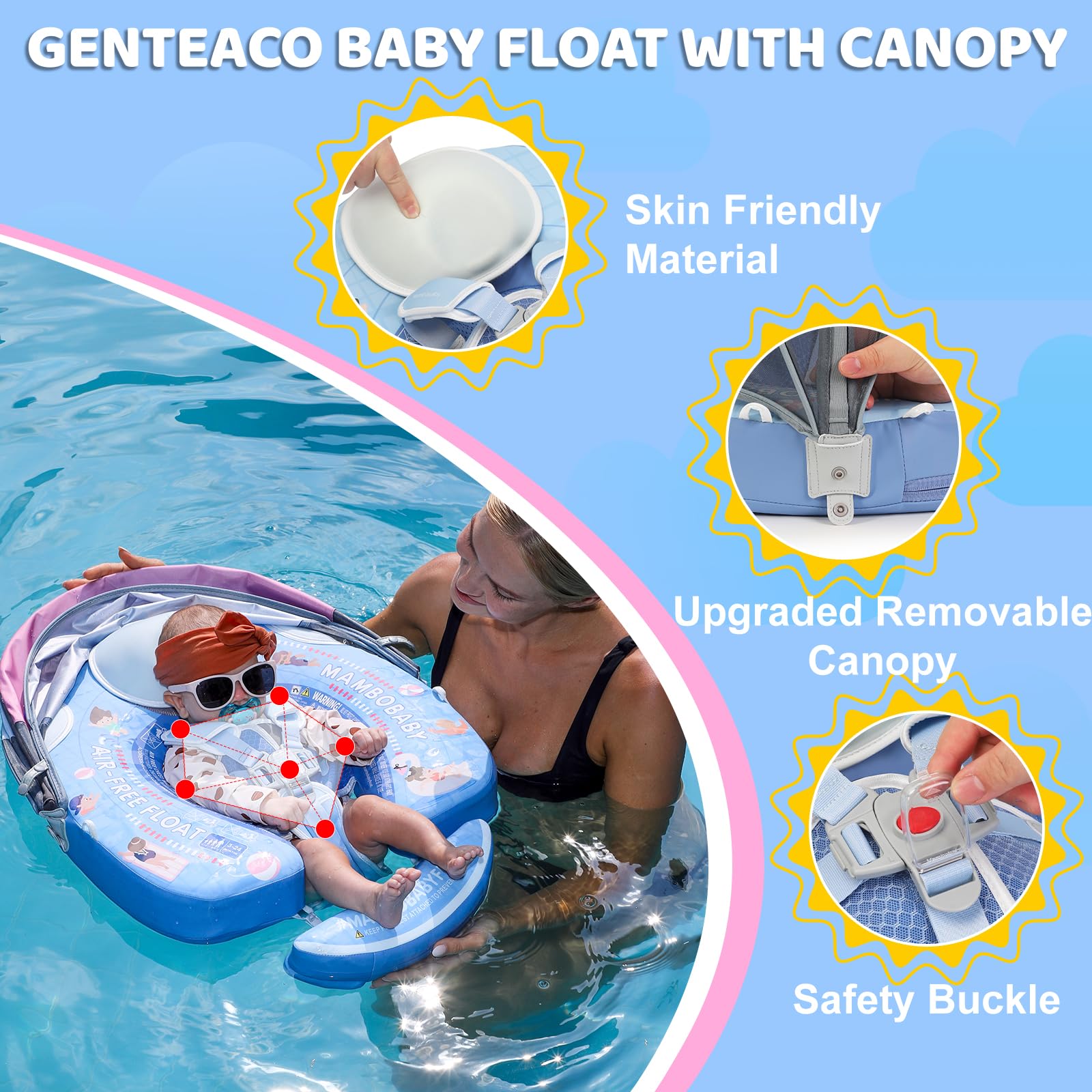 28°C Mambobaby removable canopy adjusts to half or full shade.
