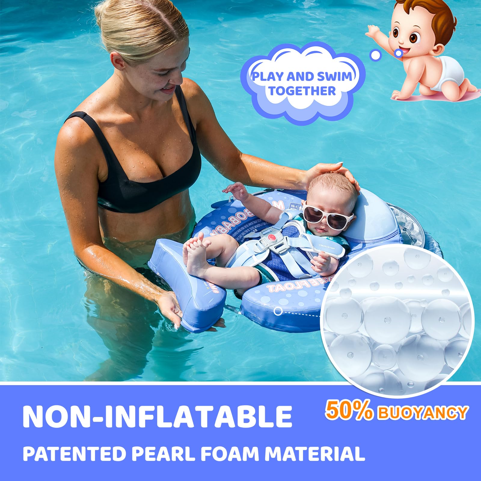 28°C Mambobaby shark float canopy open for shade and sun protection