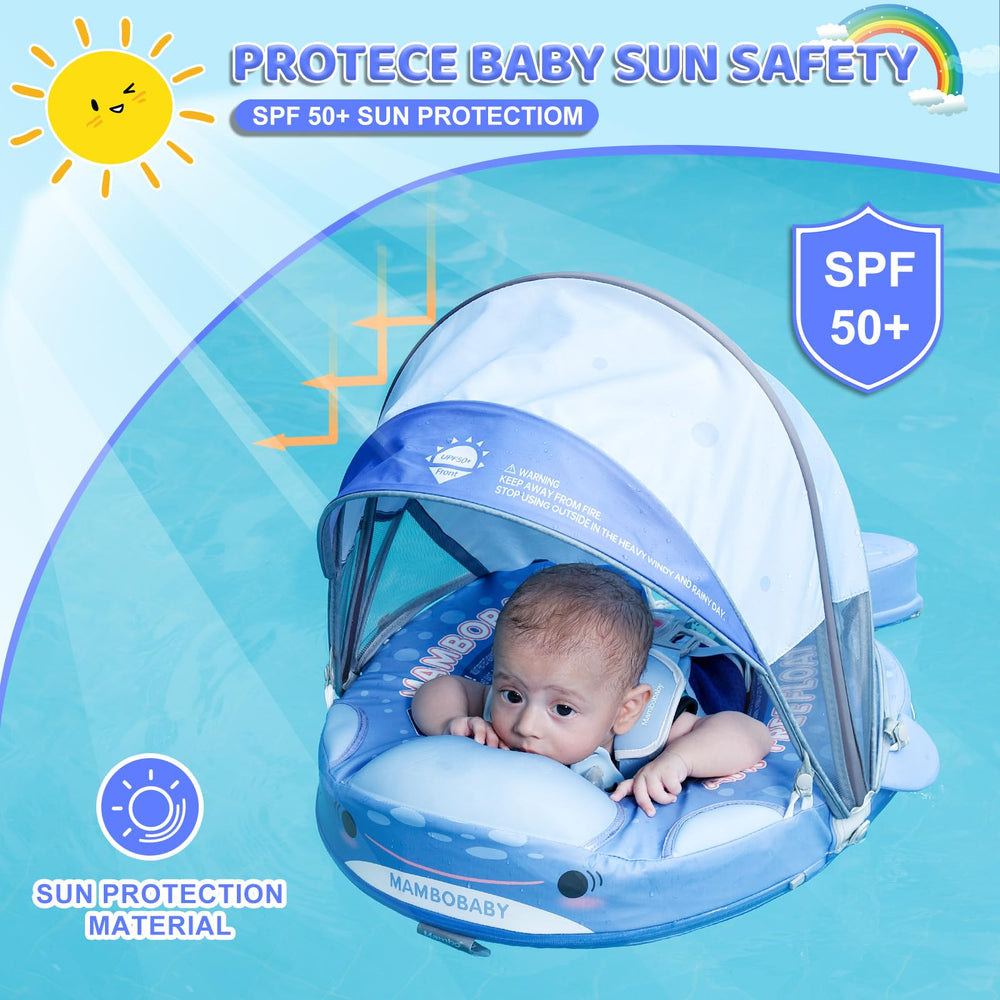 28c Mambobaby shark float with canopy demonstrates sun protection and adjustable shade