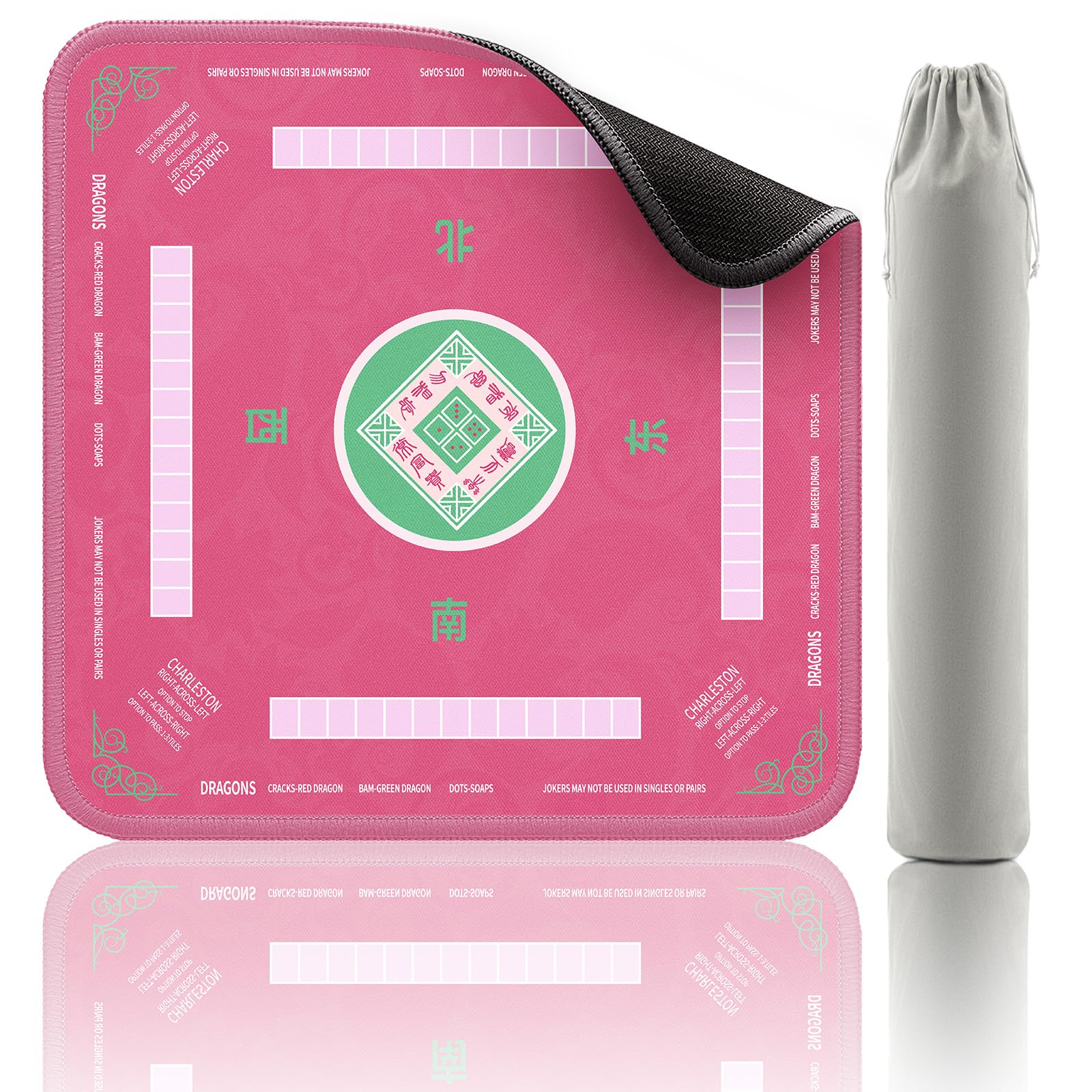 2F22E Mahjong Mat pink on table, ideal for mahjong and tabletop games