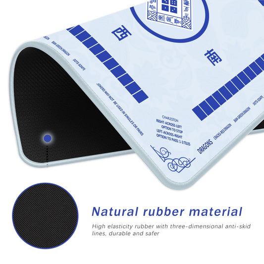 2F22E Mahjong Mat sky blue anti-slip back anchors the mat on the table.
