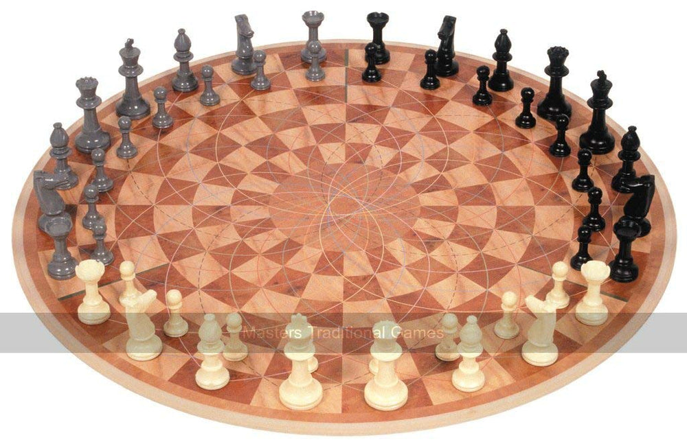 3 Man Chess board assembly: durable round board ready for three-player games