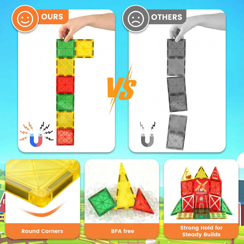 3 otters magnetic tiles farm fields – colorful pieces for number and shape practice.