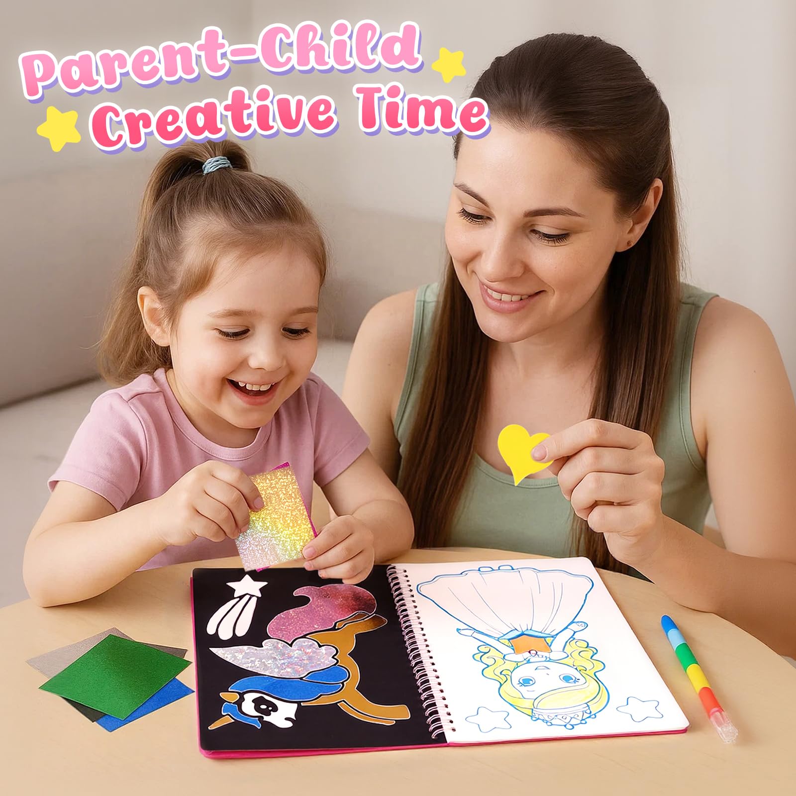 The 3 Otters Foil Fun Art Kit includes an 8 color crayon for vibrant accents