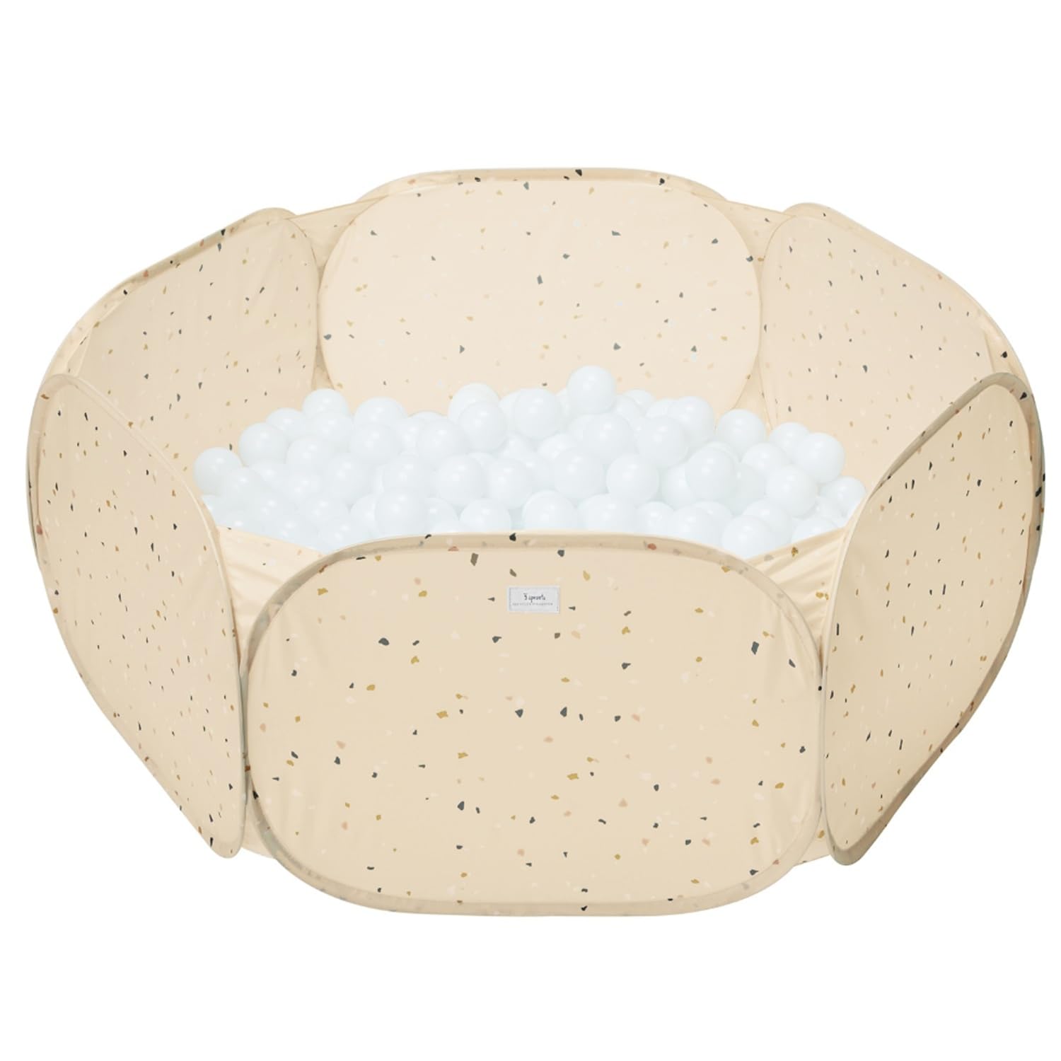 3 Sprouts ball pit open in terrazzo beige design for indoor or outdoor play.