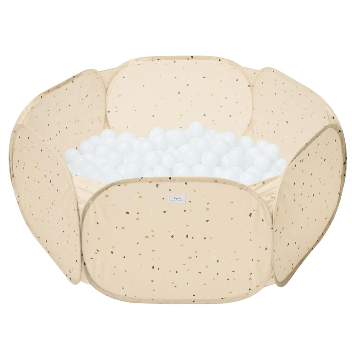 3 Sprouts ball pit open in terrazzo beige design for indoor or outdoor play.