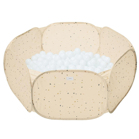 3 Sprouts ball pit open in terrazzo beige design for indoor or outdoor play.