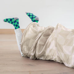 3 Sprouts Play Tunnel checkered beige design complements modern rooms.