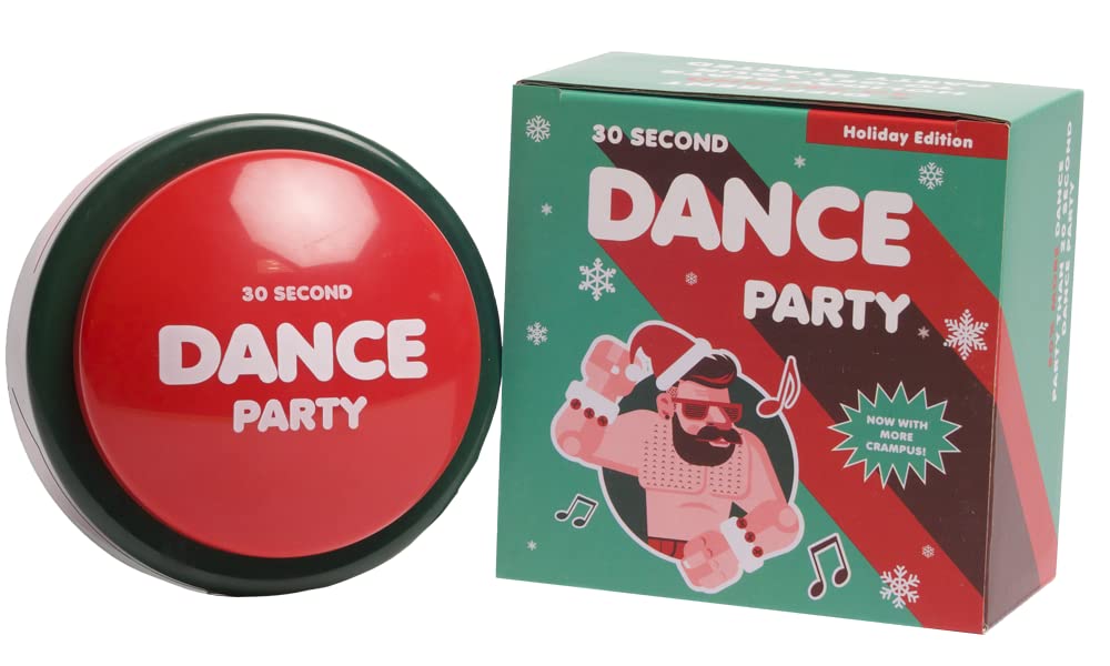 Closeup of 30 Second Dance Party button with five songs for playful sessions.