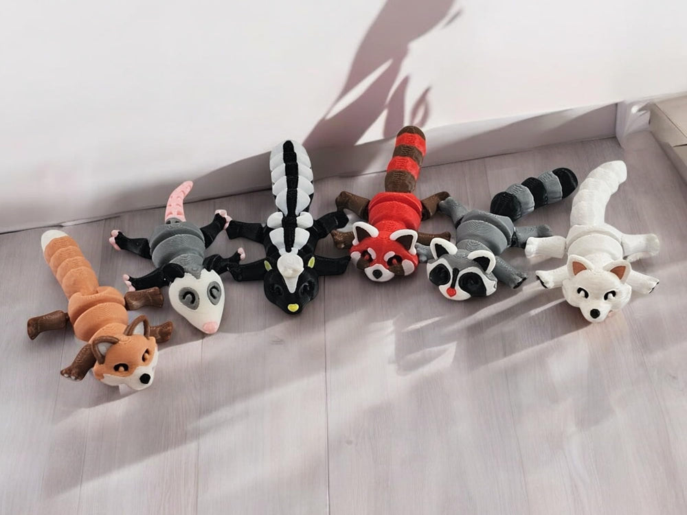 3D Printed Woodland Animals articulated poses showing flexible joints