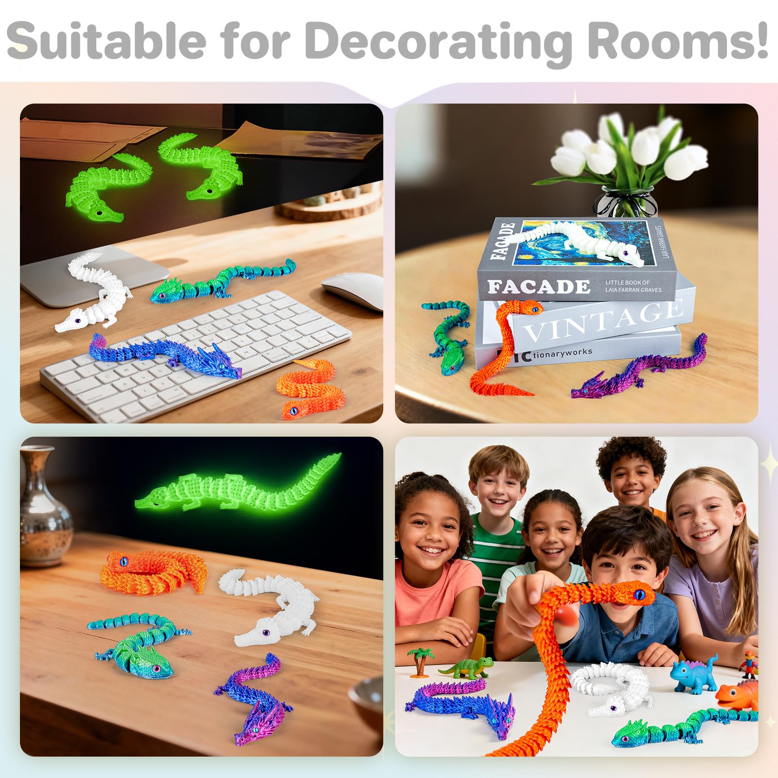 3Dgenius 4-pack articulated animals for decor and gifting