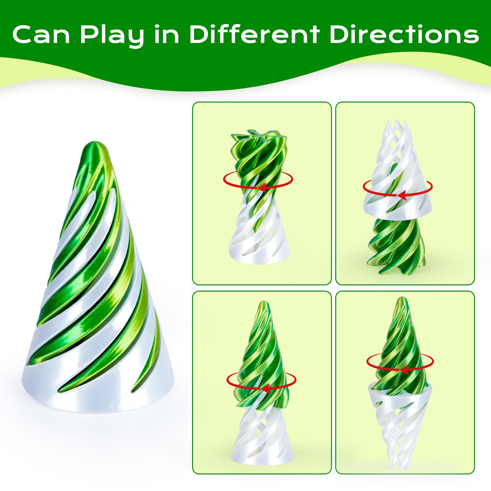 3Dgenius cone-shaped spiral fidget with passthrough effect for visual intrigue during tasks.