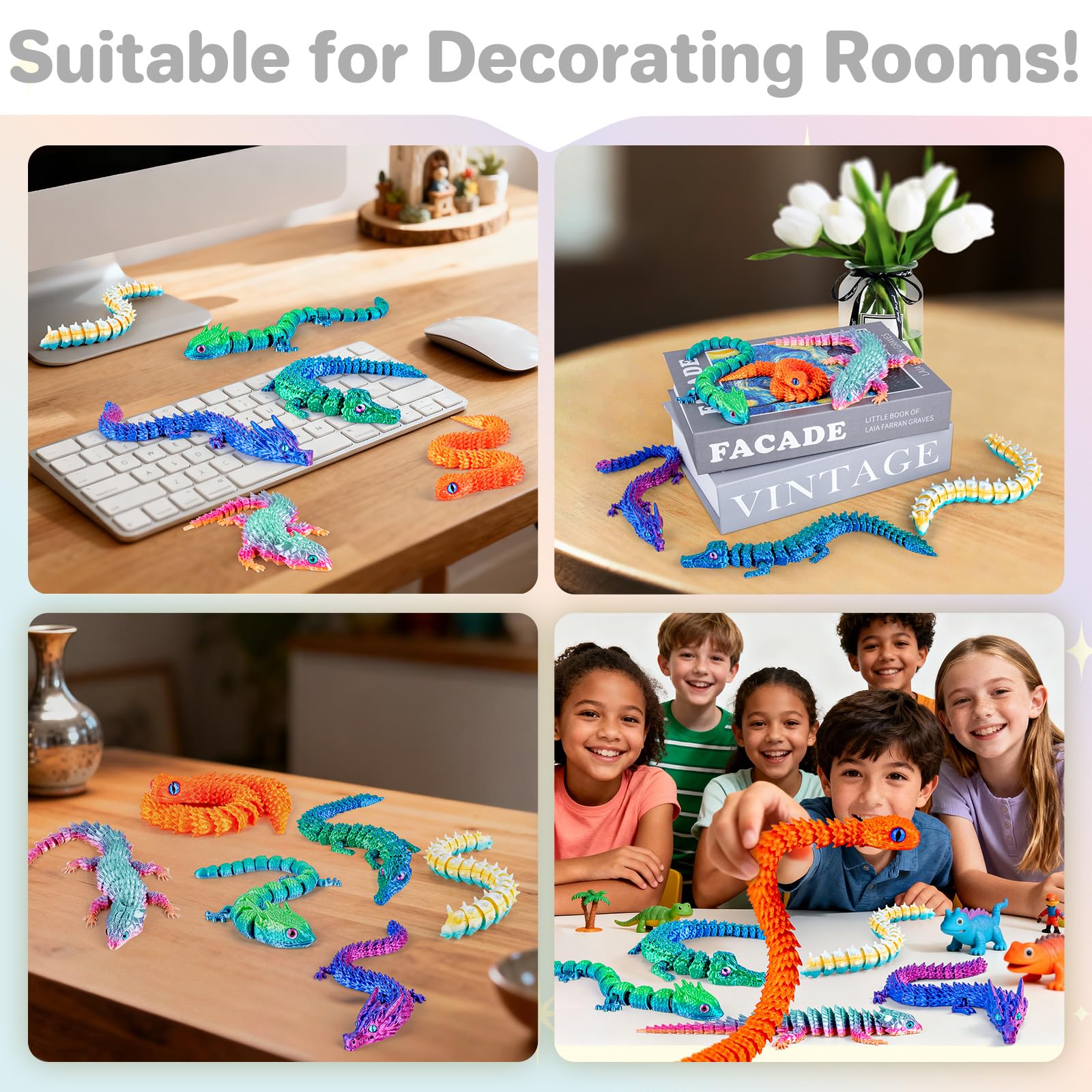 3Dgenius gecko figurine with flexible joints for desk play and display.