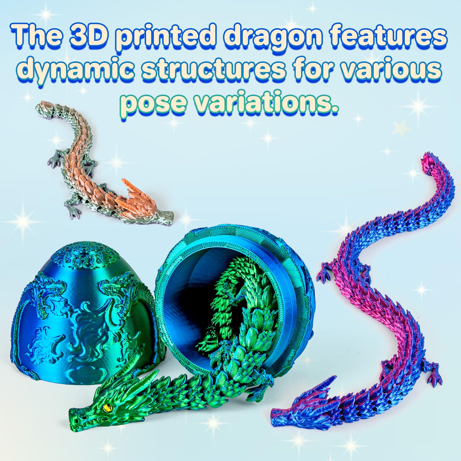 Movable joints and vibrant colors enable dynamic dragon poses for display or play.