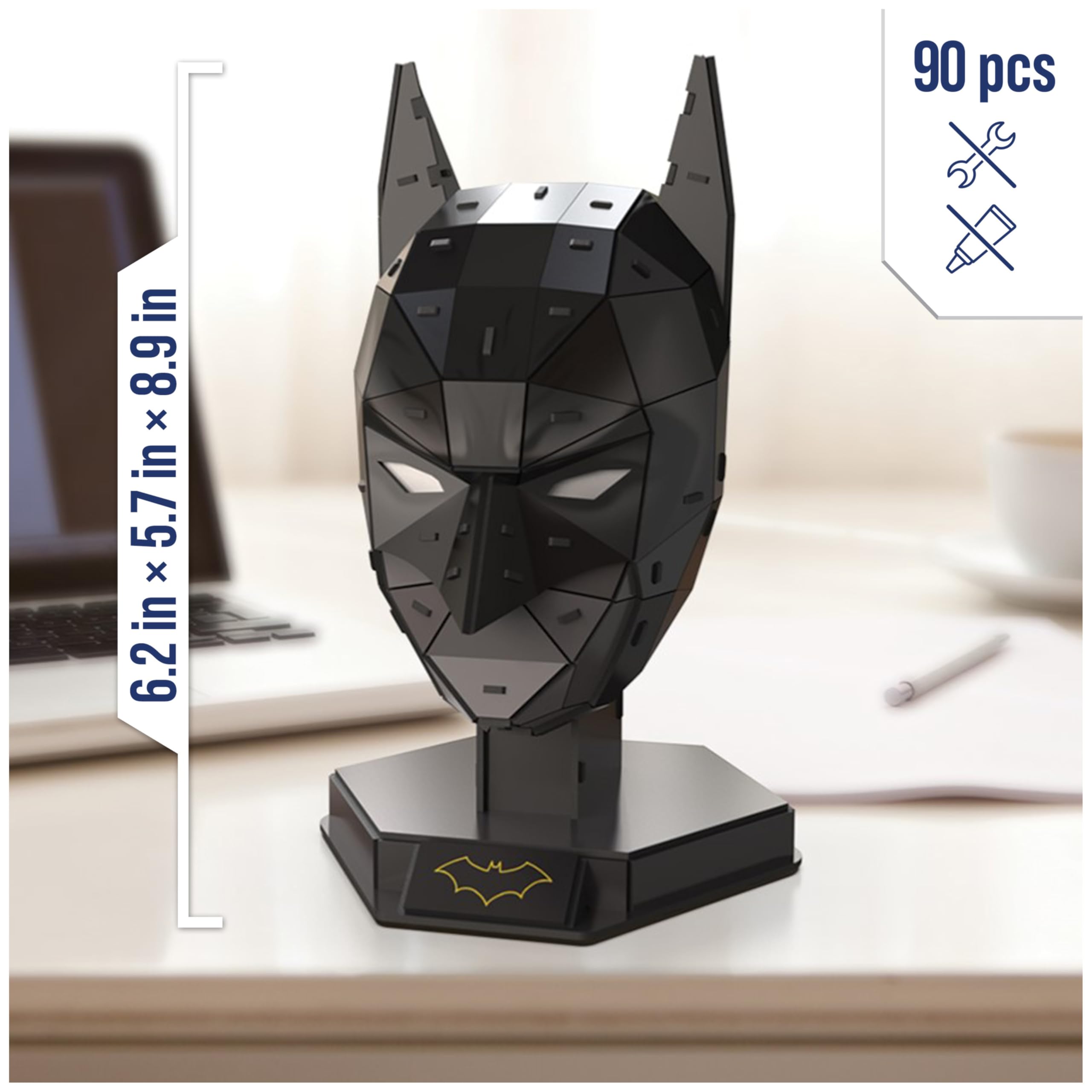 90 detailed pieces from the Batman Mask kit enabling precise assembly.