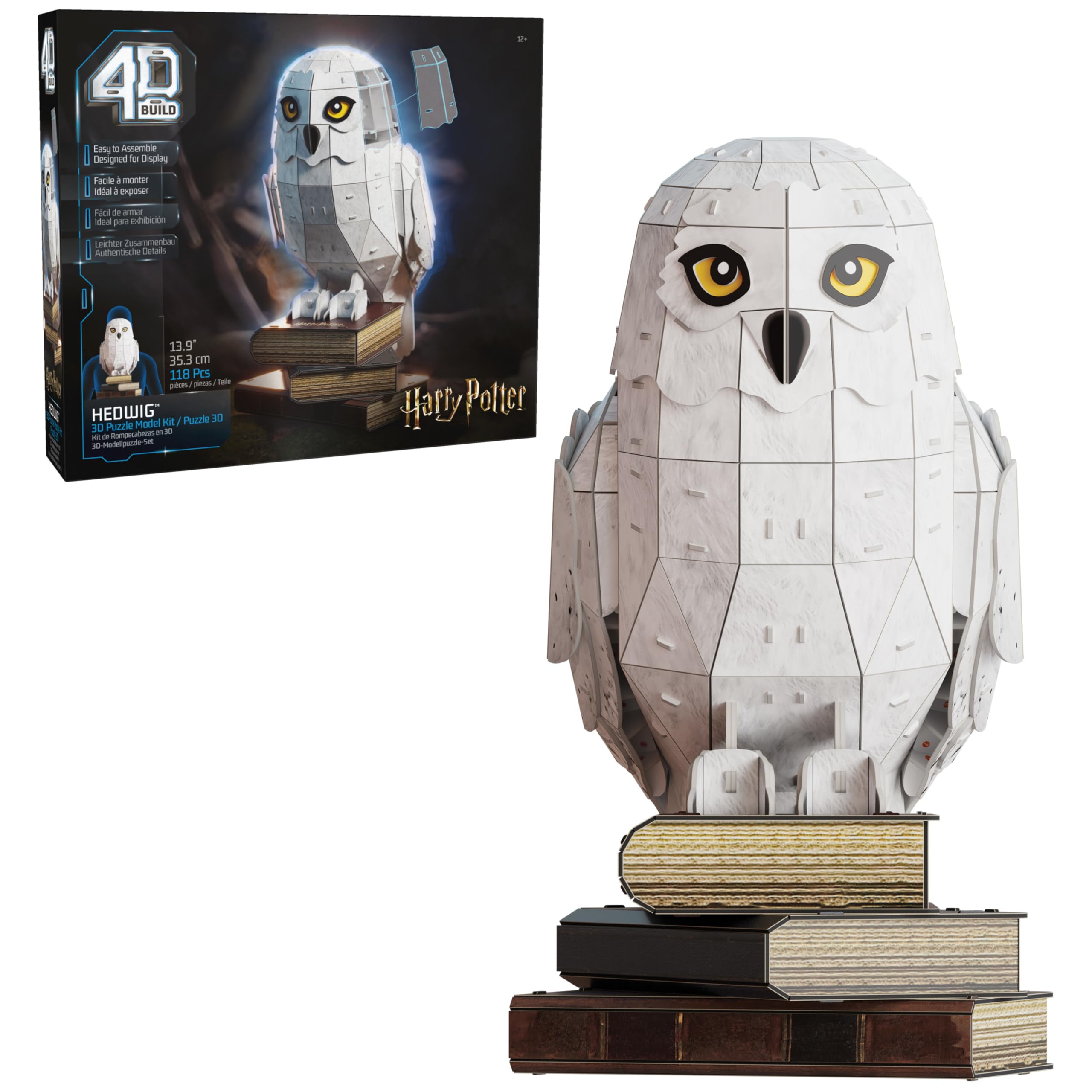 4D Build Hedwig detailed replica on books for shelf display.