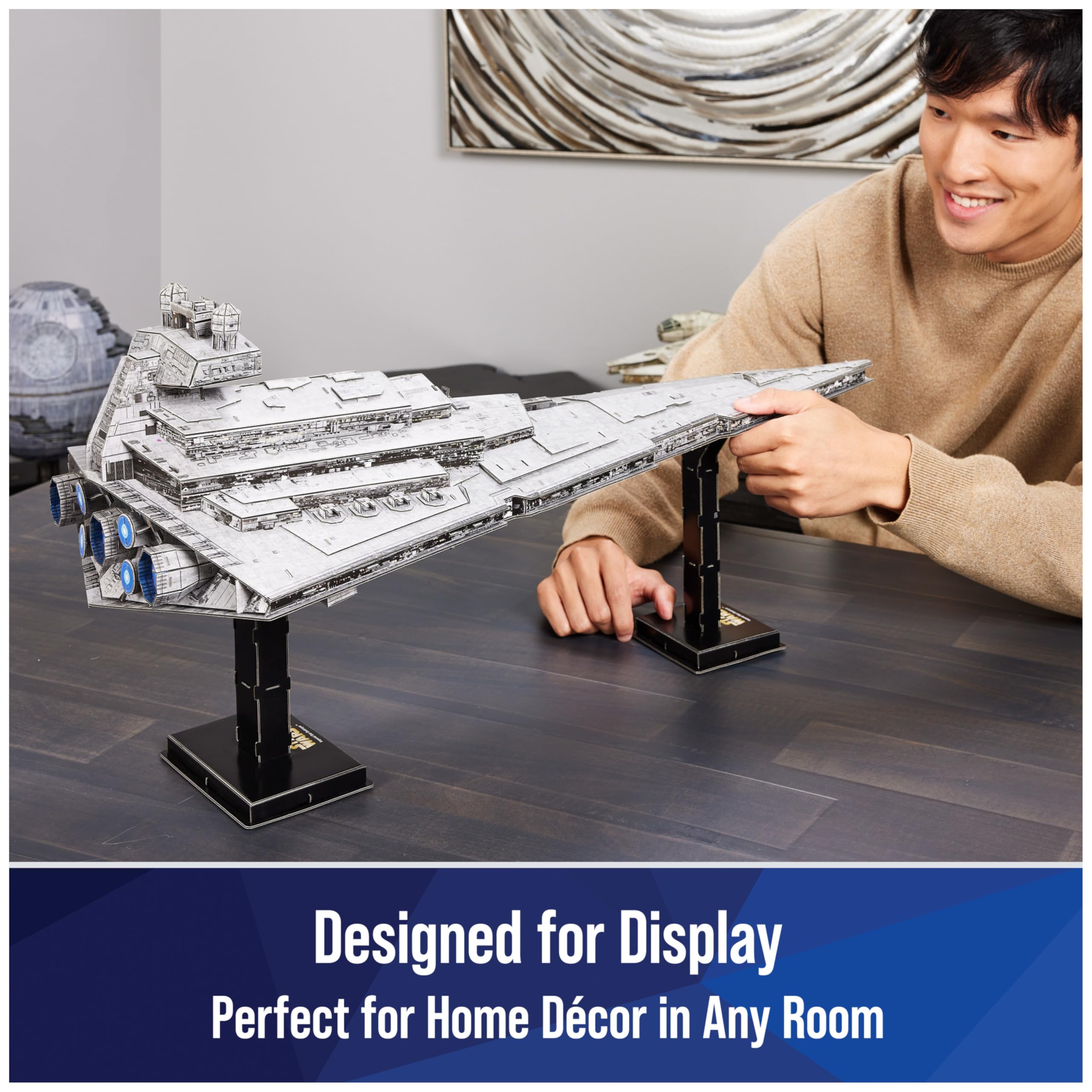 4D Build Imperial Star Destroyer glue and stand included for stable display after build.