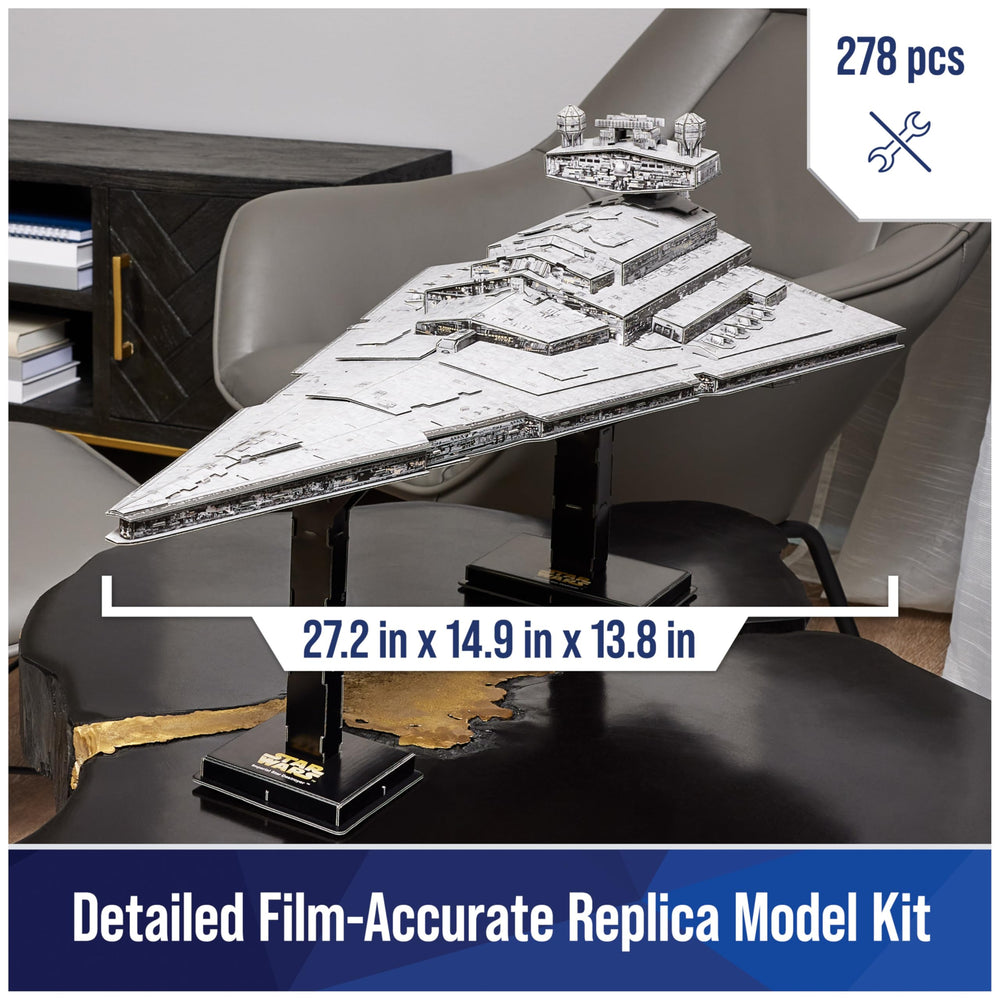 4D Build Imperial Star Destroyer side view reveals scale ideal for shelf decor.