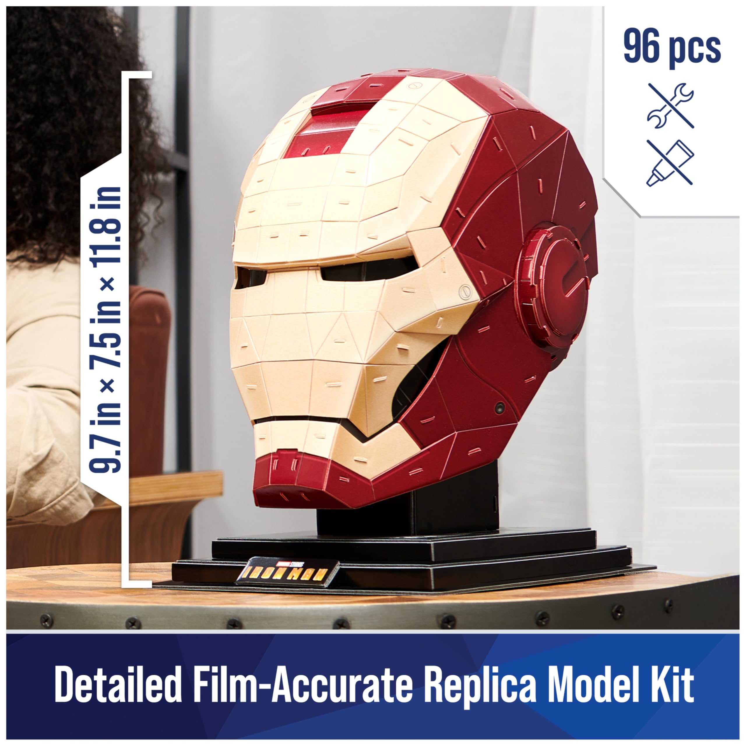 Iron Man helmet front detail for media-rich display by 4D Build.