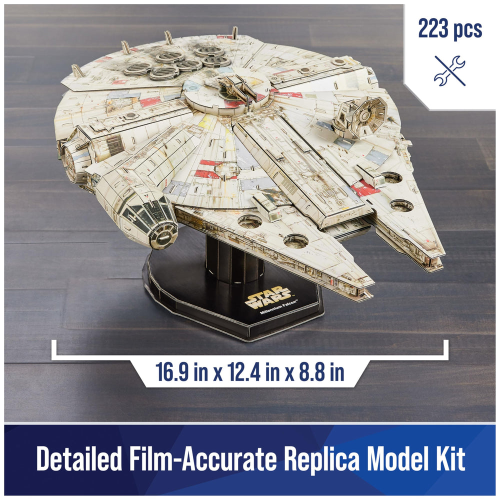 4D Build Millennium Falcon parts arranged for assembly and hands-on building.